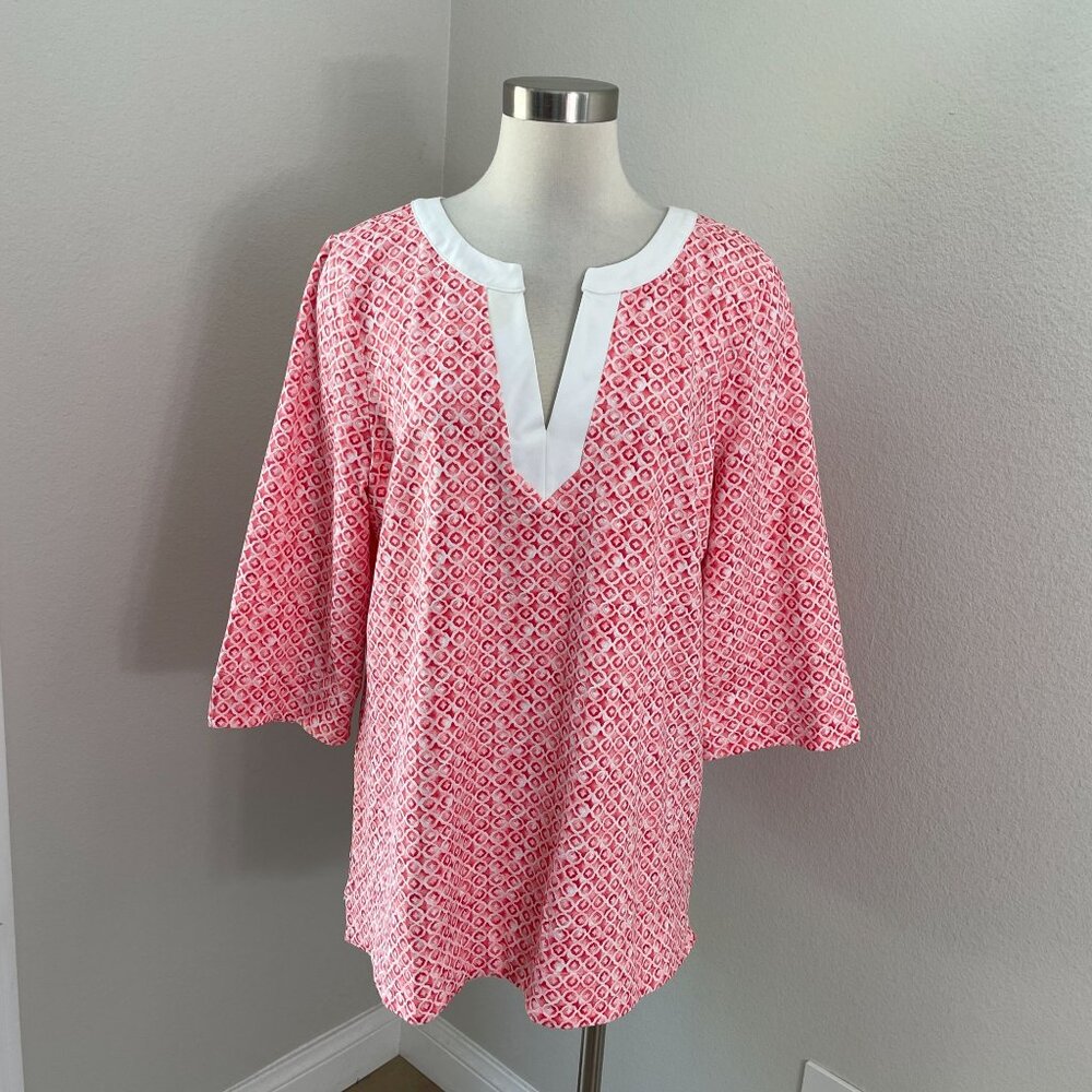 Tommy Bahama Womens XL Islandzone‎ Aubrey Tile Isle Tunic Top Stretch V Neck